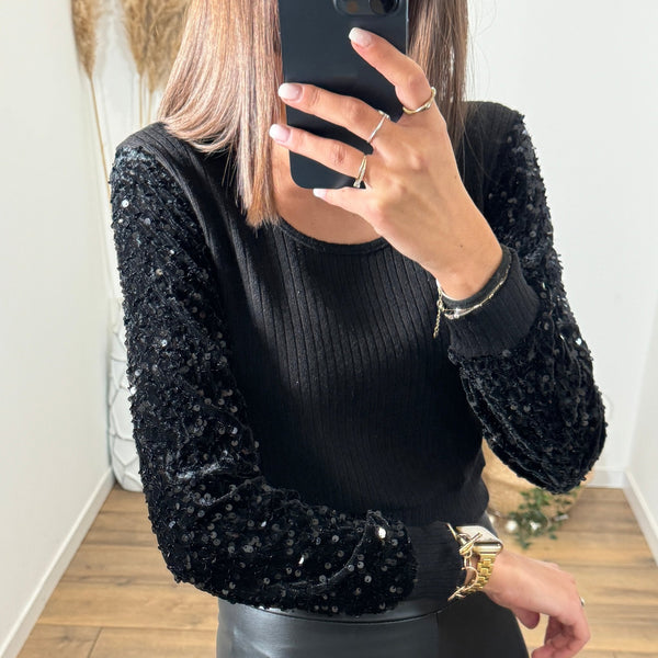 PULL NOIR SEQUIN ELIOT - La Petite Somptueuse