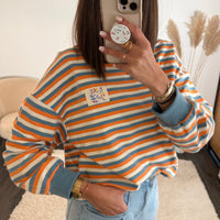 PULL RAYE ORANGE ET BLEU JOY - La Petite Somptueuse
