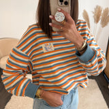 PULL RAYE ORANGE ET BLEU JOY - La Petite Somptueuse