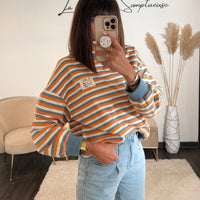 PULL RAYE ORANGE ET BLEU JOY - La Petite Somptueuse