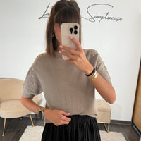 PULL TAUPE STRASS - La Petite Somptueuse