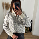 PULL ZIP GRIS ZEBRA - La Petite Somptueuse