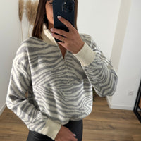 PULL ZIP GRIS ZEBRA - La Petite Somptueuse