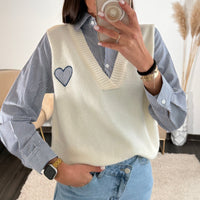 PULL/CHEMISE COEUR RAYE BLEU ELIAS - La Petite Somptueuse