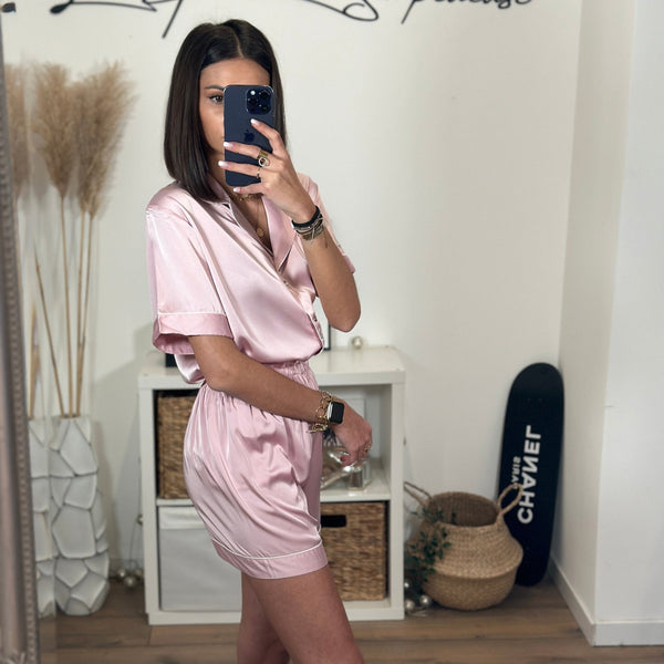 PYJAMA SOIE ROSE - La Petite Somptueuse