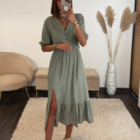 ROBE A POIS KAKI NASSY - La Petite Somptueuse