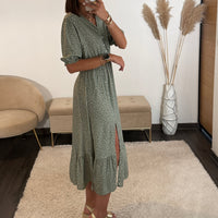 ROBE A POIS KAKI NASSY - La Petite Somptueuse