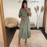 ROBE A POIS KAKI NASSY - La Petite Somptueuse