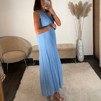 ROBE ASYMETRIQUE BABY BLUE VALERIA - La Petite Somptueuse