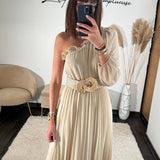 ROBE ASYMETRIQUE BEIGE PERRINE - La Petite Somptueuse