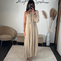 ROBE ASYMETRIQUE BEIGE PERRINE - La Petite Somptueuse