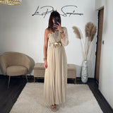 ROBE ASYMETRIQUE BEIGE PERRINE - La Petite Somptueuse