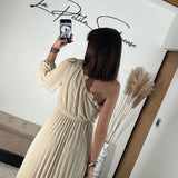 ROBE ASYMETRIQUE BEIGE PERRINE - La Petite Somptueuse