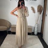 ROBE ASYMETRIQUE BEIGE PERRINE - La Petite Somptueuse