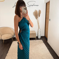 ROBE ASYMETRIQUE BLEU GAZIA - La Petite Somptueuse