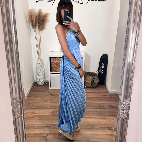 ROBE ASYMETRIQUE BLEU GAZIA - La Petite Somptueuse