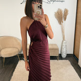 ROBE ASYMETRIQUE BORDEAUX GAZIA - La Petite Somptueuse