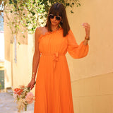 ROBE ASYMETRIQUE ORANGE PERRINE - La Petite Somptueuse