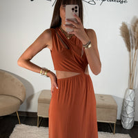 ROBE ASYMETRIQUE TERRACOTTA LOUISE - La Petite Somptueuse