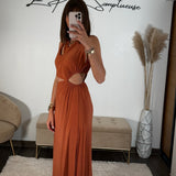 ROBE ASYMETRIQUE TERRACOTTA LOUISE - La Petite Somptueuse