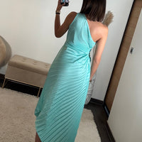 ROBE ASYMETRIQUE TURQUOISE GAZIA - La Petite Somptueuse