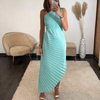 ROBE ASYMETRIQUE TURQUOISE GAZIA - La Petite Somptueuse