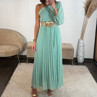 ROBE ASYMETRIQUE VERT D'EAU PERRINE - La Petite Somptueuse