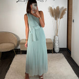 ROBE ASYMETRIQUE VERT D'EAU VALERIA - La Petite Somptueuse