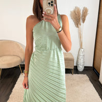 ROBE ASYMETRIQUE VERT SAUGE GAZIA - La Petite Somptueuse