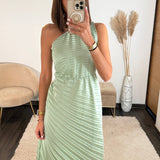 ROBE ASYMETRIQUE VERT SAUGE GAZIA - La Petite Somptueuse