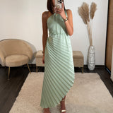 ROBE ASYMETRIQUE VERT SAUGE GAZIA - La Petite Somptueuse