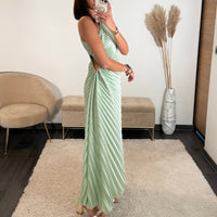 ROBE ASYMETRIQUE VERT SAUGE GAZIA - La Petite Somptueuse