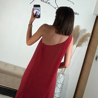 ROBE ASYMETRIQUE VIEUX ROSE/TERRACOTTA VALERIA - La Petite Somptueuse