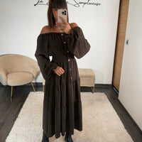 ROBE BARDOT CHOCO ANAIS - La Petite Somptueuse