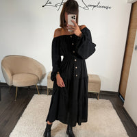 ROBE BARDOT NOIR ANAIS - La Petite Somptueuse