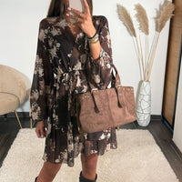 ROBE BEIGE ET MARRON AUTOMNE - La Petite Somptueuse