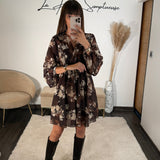 ROBE BEIGE ET MARRON AUTOMNE - La Petite Somptueuse