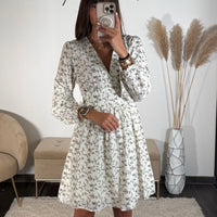 ROBE BEIGE FLEURIE CLAUDIA - La Petite Somptueuse