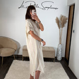 ROBE BEIGE LIN EZIA - La Petite Somptueuse