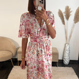 ROBE BLANCHE FLEURIE ROSE ALMA - La Petite Somptueuse
