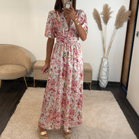 ROBE BLANCHE FLEURIE ROSE ALMA - La Petite Somptueuse