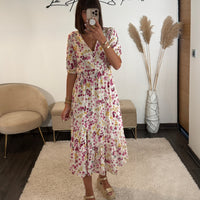 ROBE BLANCHE FLOWER PRUNE - La Petite Somptueuse