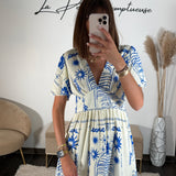 ROBE BLEU ET BLANCHE ASTRA - La Petite Somptueuse