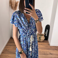 ROBE BLEUE IMPRIME LUIZA - La Petite Somptueuse