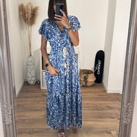 ROBE BLEUE IMPRIME LUIZA - La Petite Somptueuse