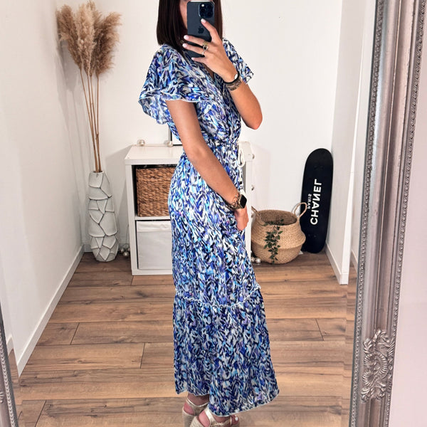 ROBE BLEUE IMPRIME LUIZA - La Petite Somptueuse