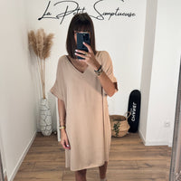 ROBE CAMEL FOULARD LEOPARD ALIZÉE - La Petite Somptueuse