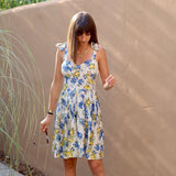 ROBE CITRON BLEU ET BLANCHE RANA - La Petite Somptueuse