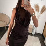 ROBE COL DENTELLE CHOCO SHANON - La Petite Somptueuse