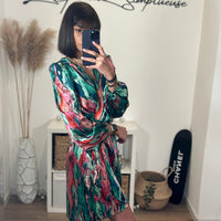 ROBE COLOREE VERTE ET ROSE YUNA - La Petite Somptueuse